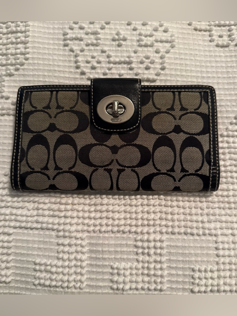 Coach Khaki and Black Signature Turnlock Wallet
